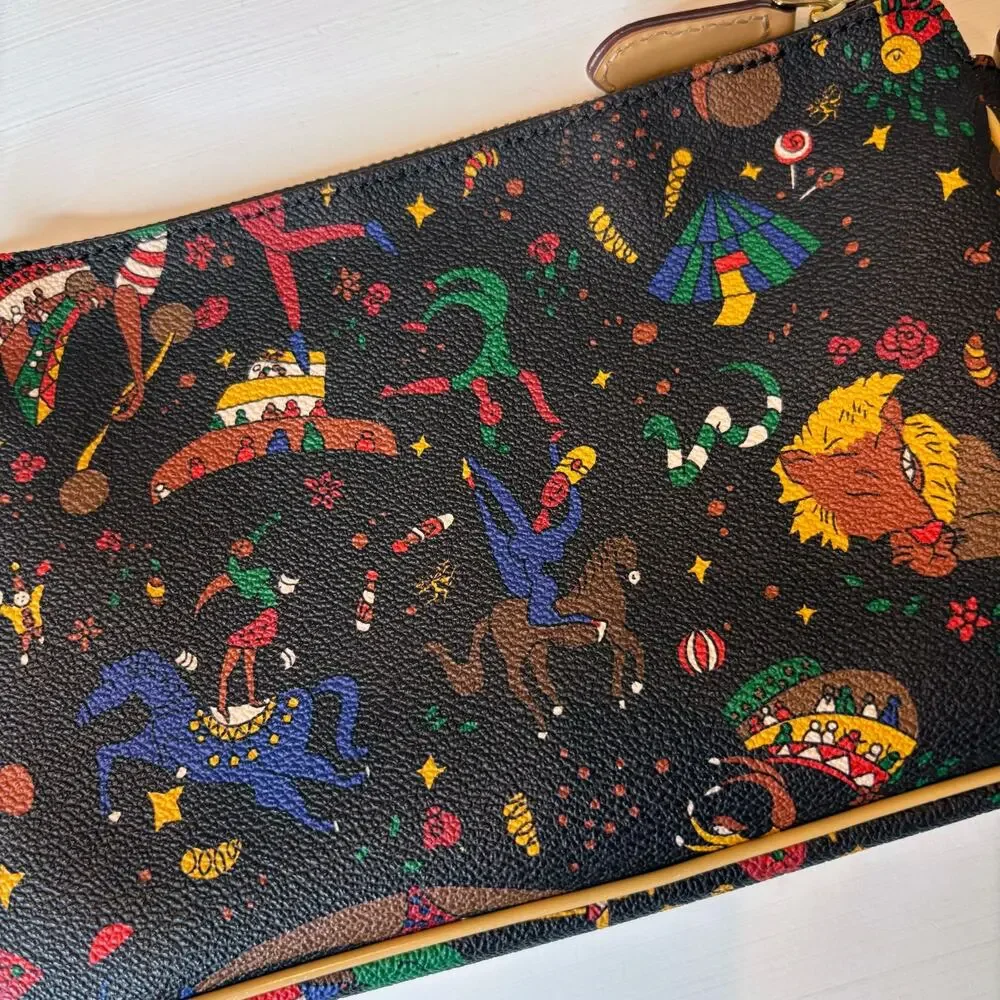 Piero Guidi Magic Circus Crossbody Bag Black Circus Print Cherub Charm Italy